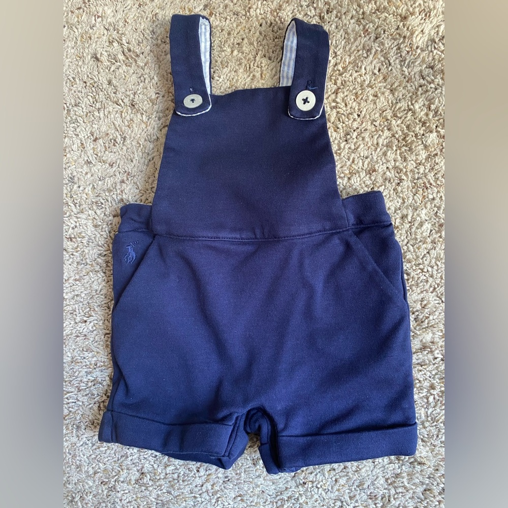 Ralph Lauren baby boys size 3 months cotton interlock overalls navy blue comfy